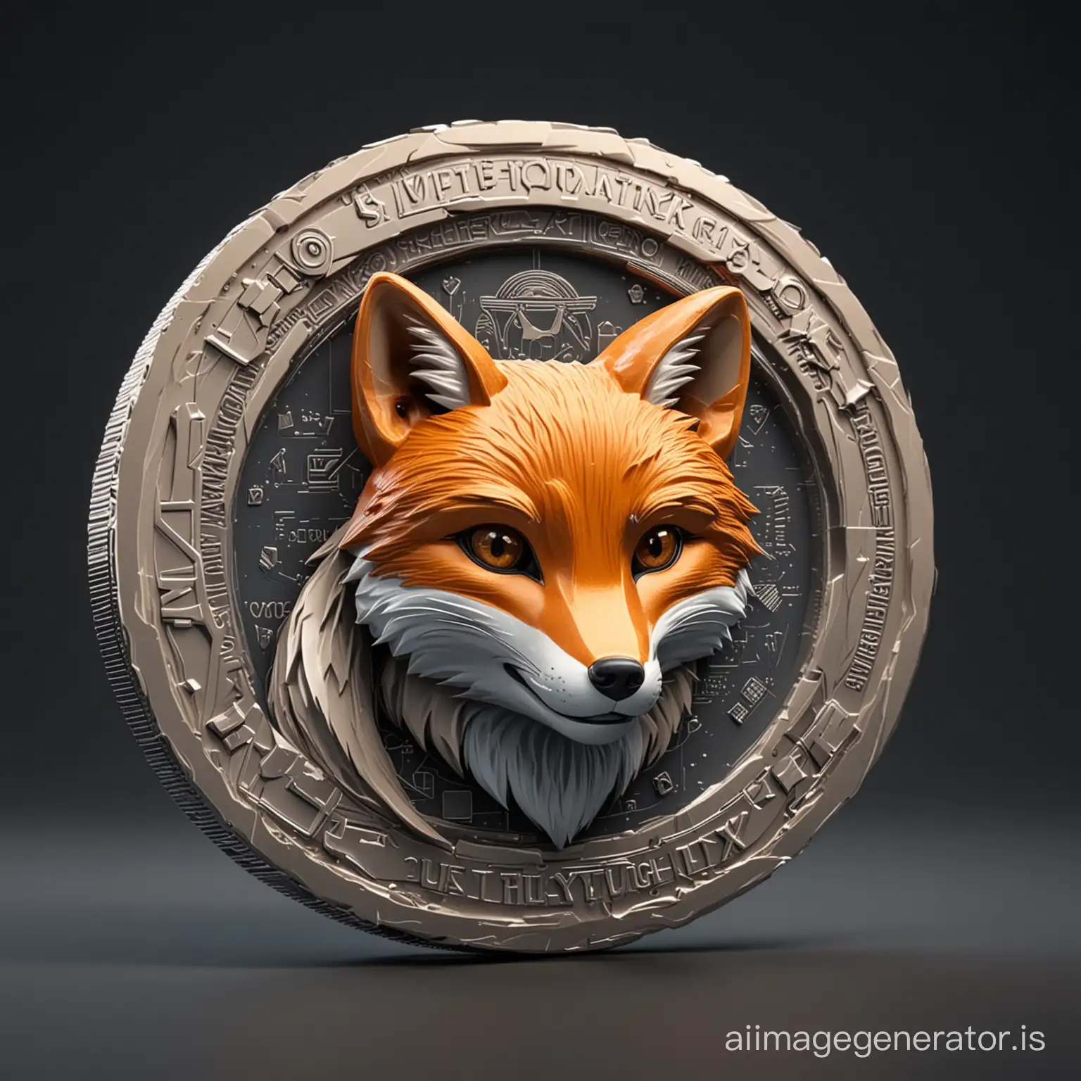 Futuristic 3D Coin Style Fox Logo for Crypto Currency Established