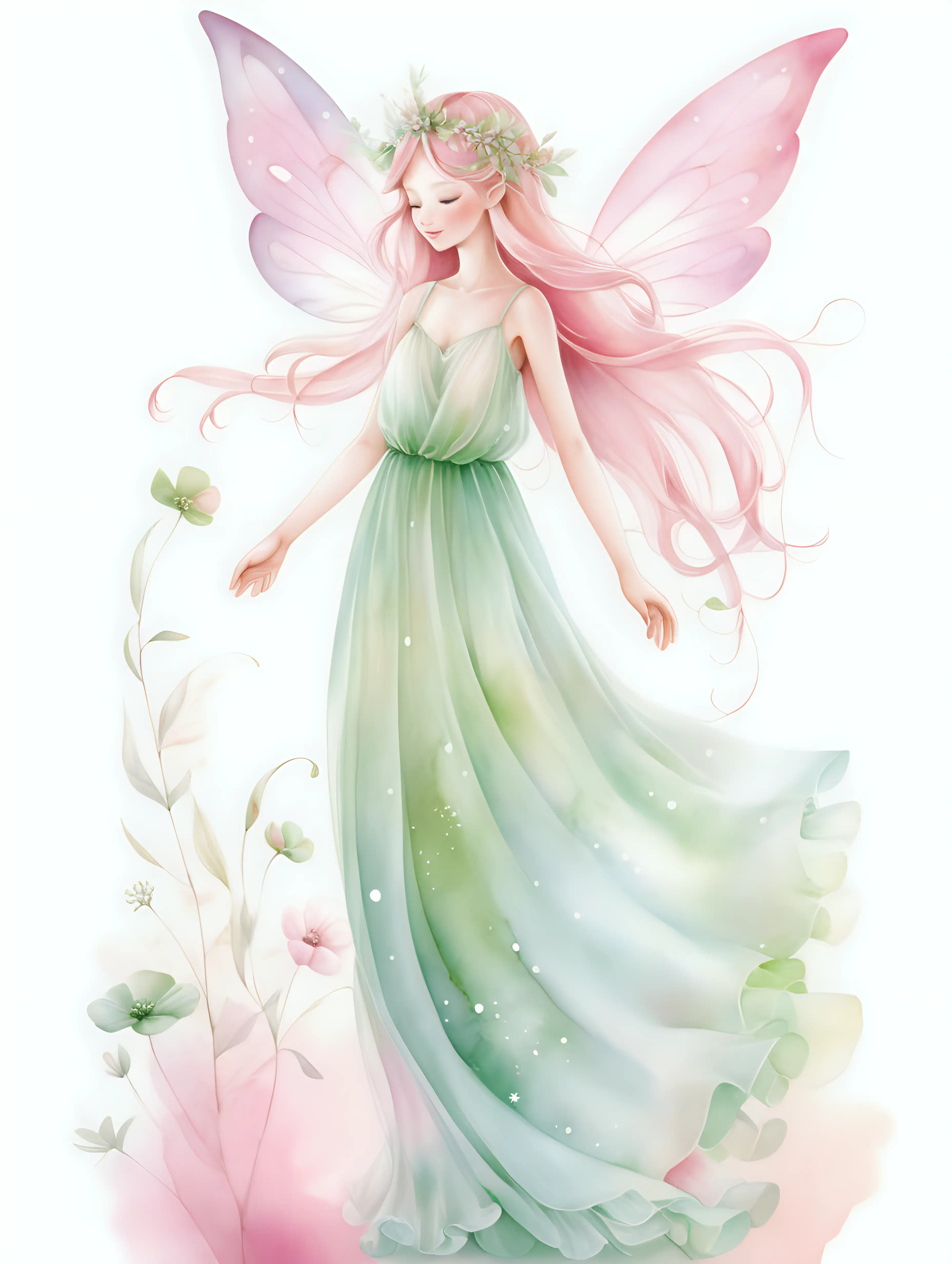 Cheerful Fairy in Dreamy Watercolor Style with Pastel Shades