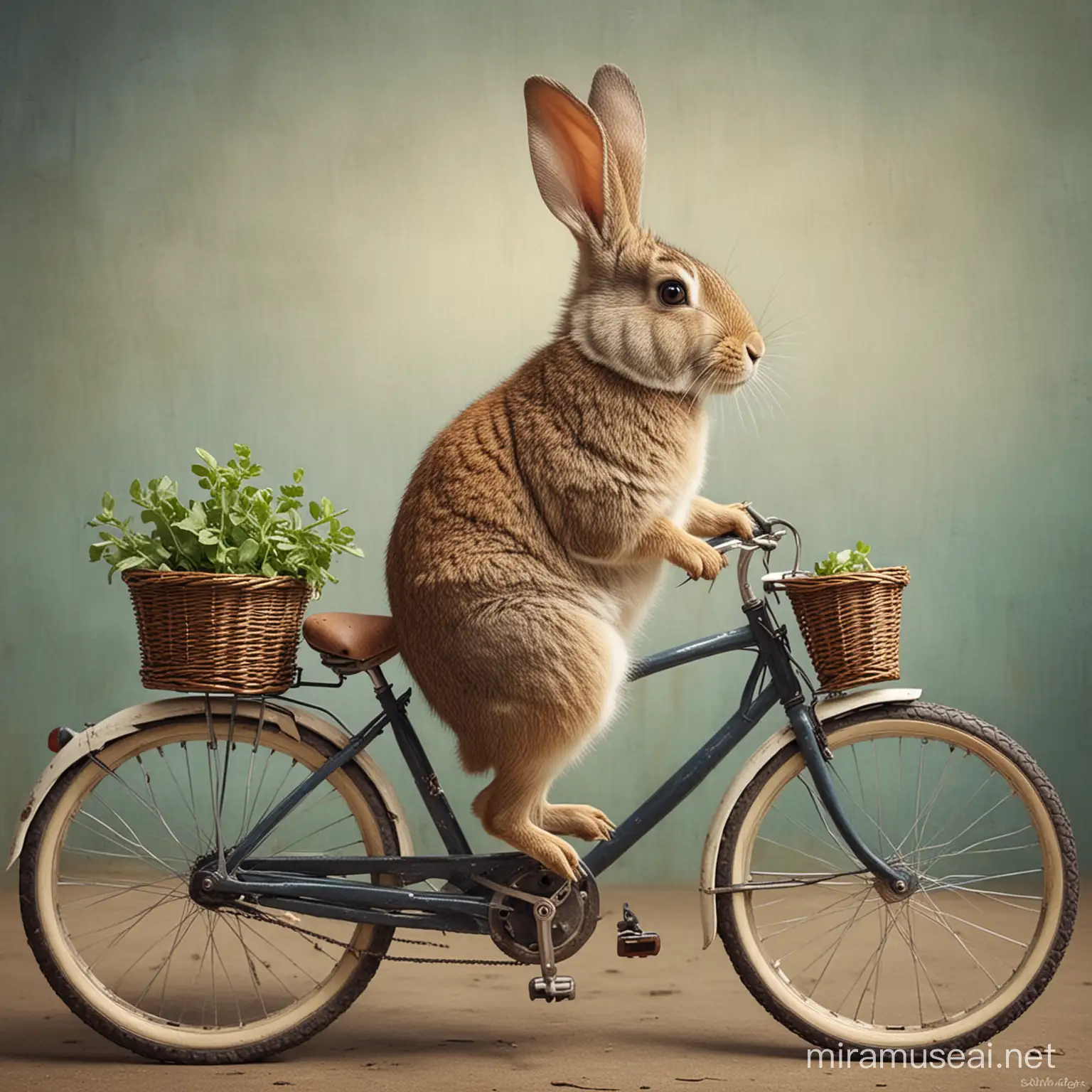 Adorable Rabbit Riding a Bicycle Through a Sunny Meadow