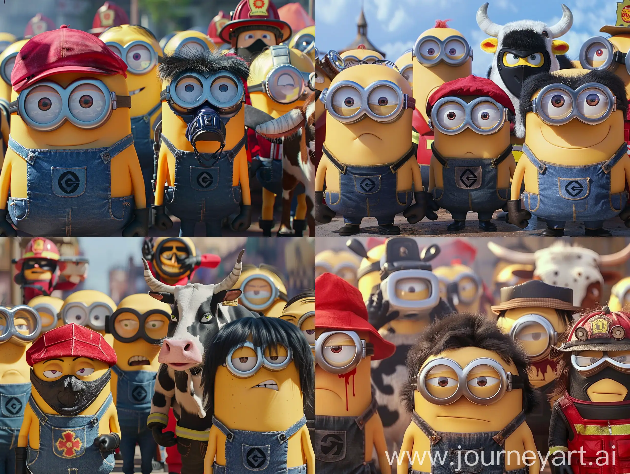 Colorful-Minion-Team-with-Various-Costumes-Standing-Together