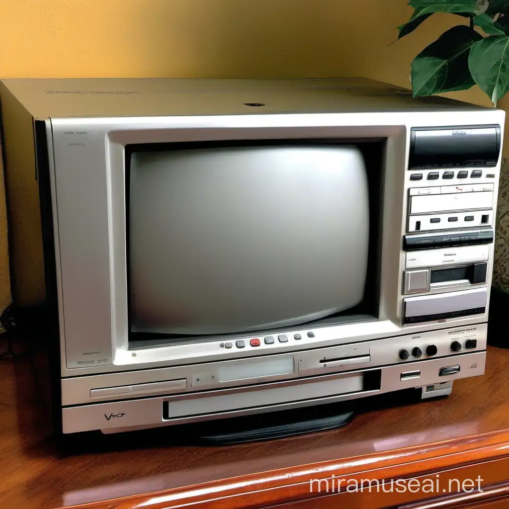 Early 2000s vintage silver built vcr tv