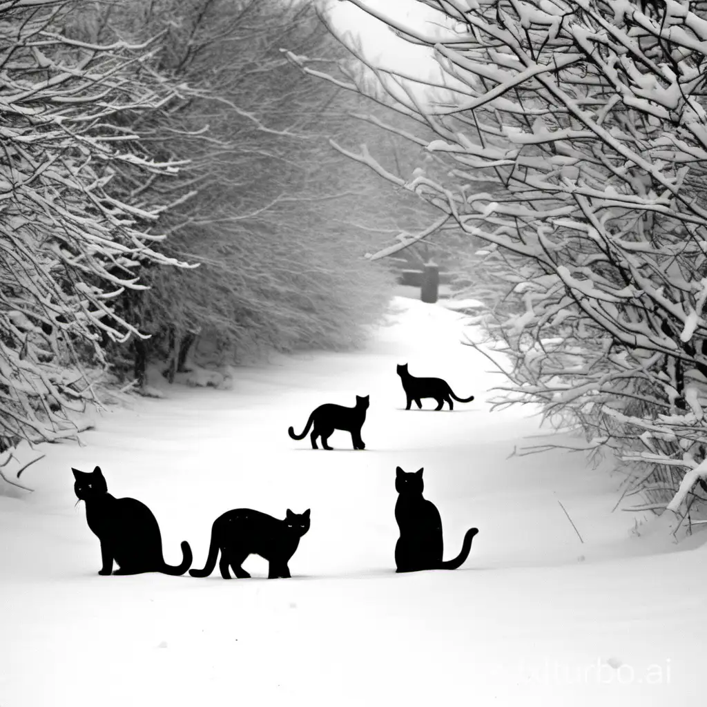 There are cats in the snow.