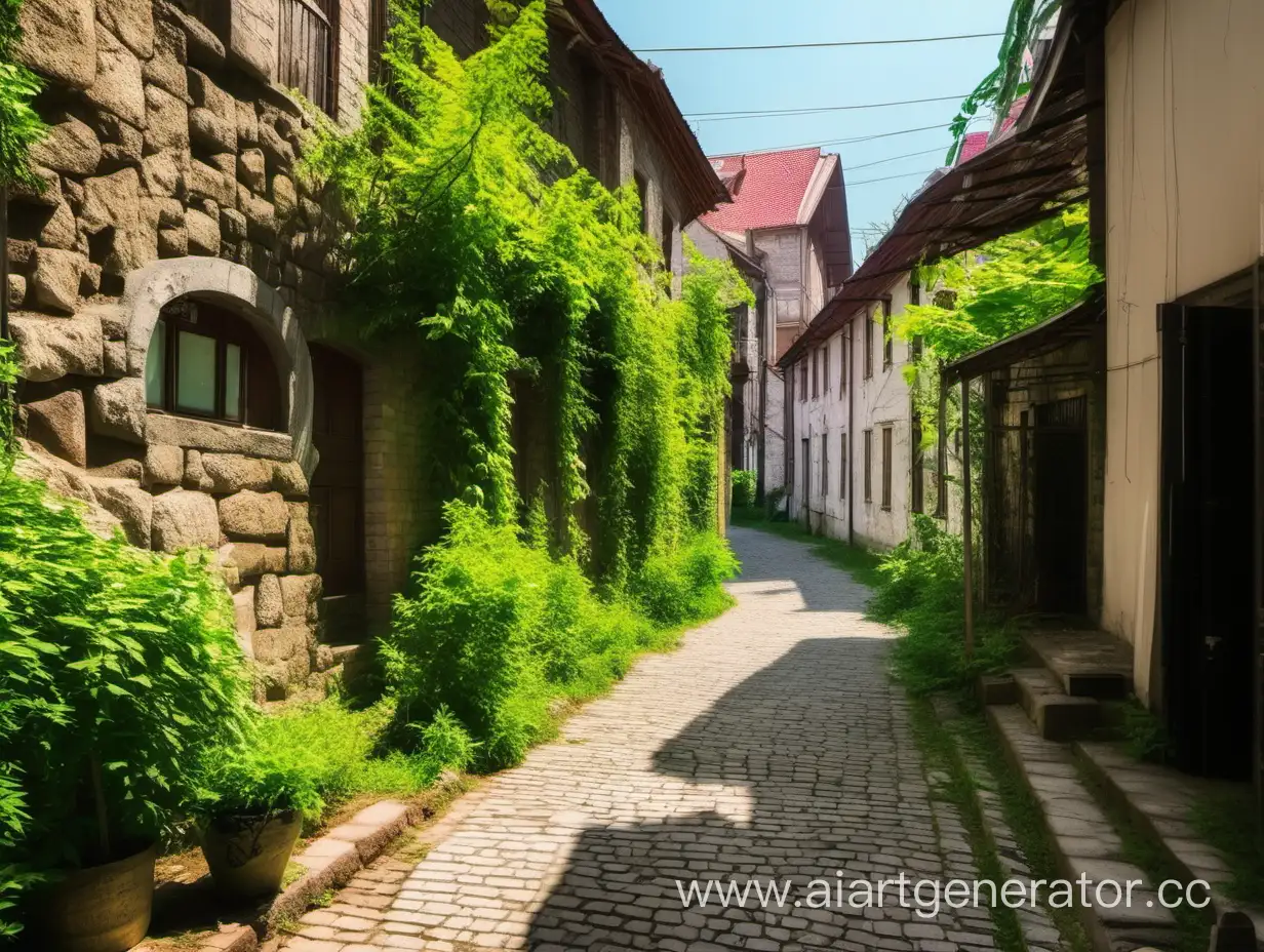 Sunny-Day-Stroll-through-an-Ancient-Towns-Cobblestone-Alley