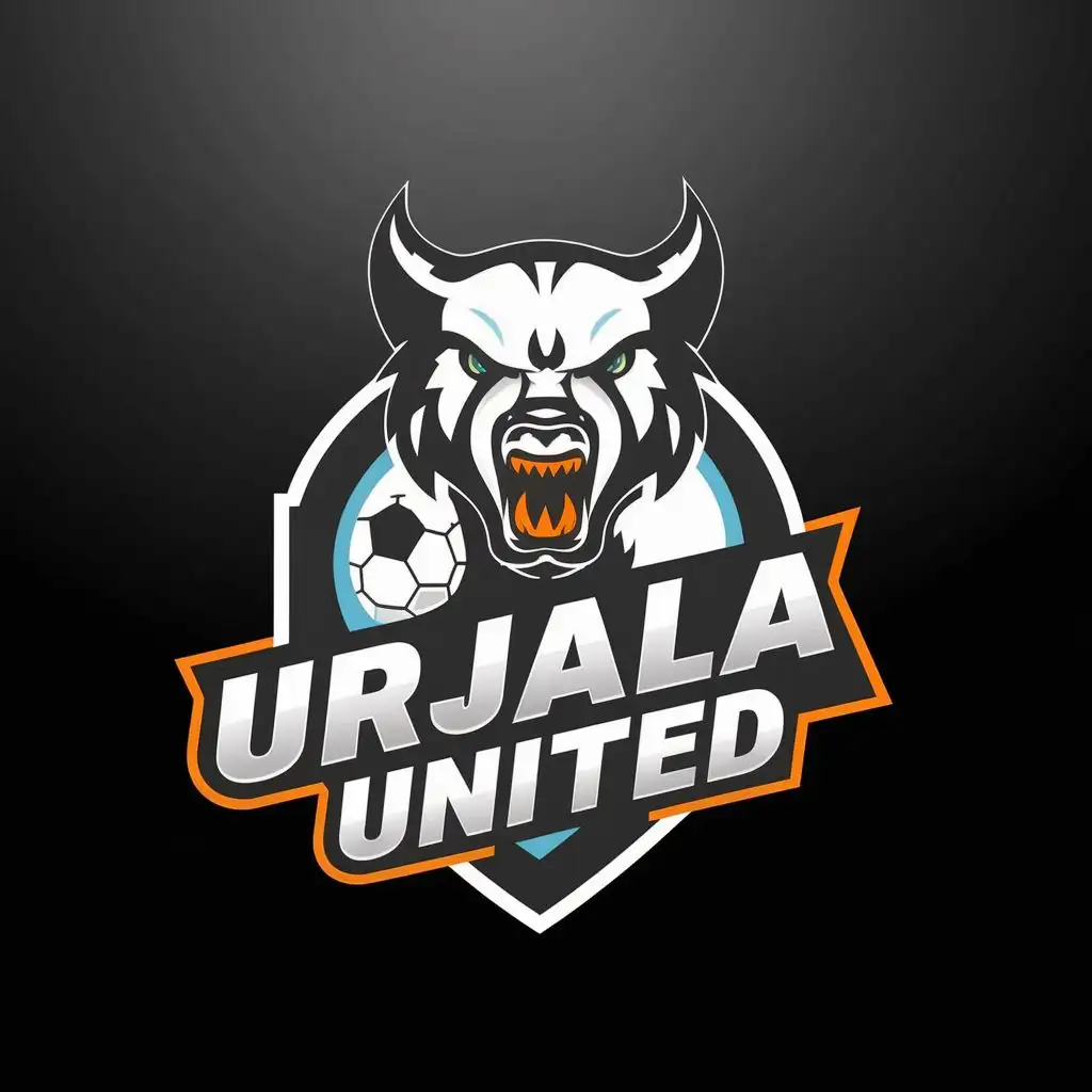 logo, football club logo. aggressive animal head. football, with the text "Urjala United", typography, be used in Sports Fitness industry
