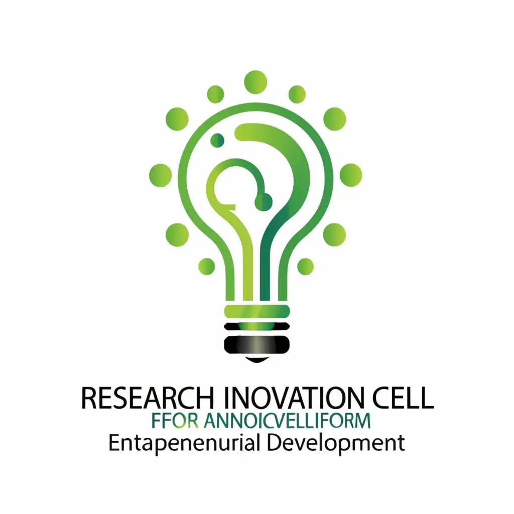 a logo design,with the text "Research innovation cell for Entrepreneurial development", main symbol:A bulb with green energy inside out with elegant AI topography,Moderate,be used in Retail industry,clear background