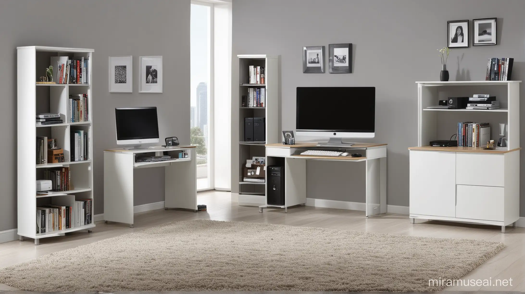 Create a wide room with computer furniture set
