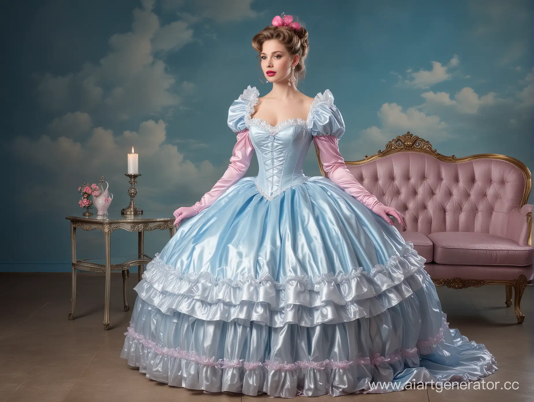 Regal-Princess-in-Sky-Blue-Dress-with-Steel-Corset-and-Frilled-Skirt
