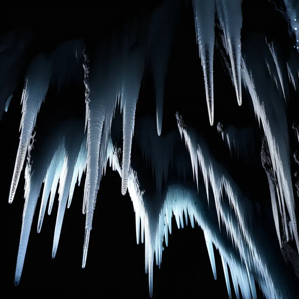Enchanting Frost Stalactites in Mysterious Darkness