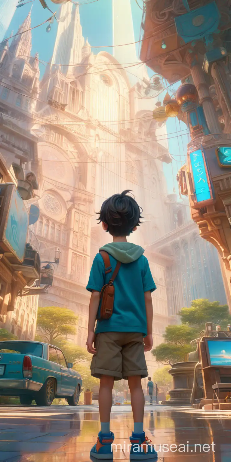 Boy in Enchanting Fusion of Art Styles and Immersive Environment