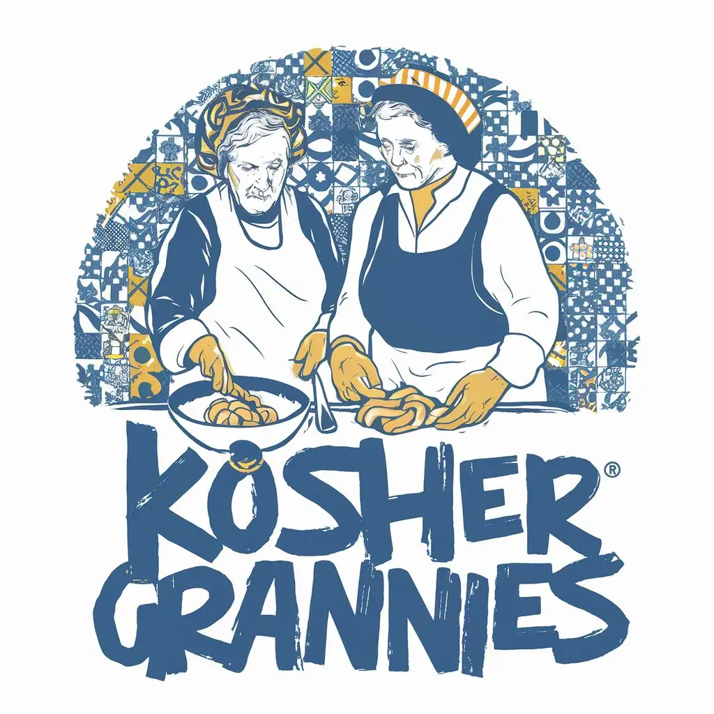 LOGO-Design-For-Kosher-Grannies-Vibrant-Yellow-Blue-Palette-with-Portuguese-Tile-Typography