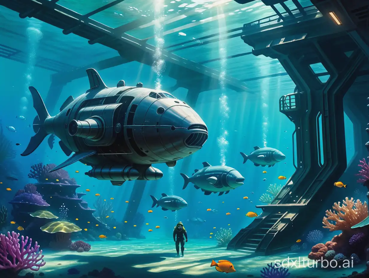 Underwater science fiction painting