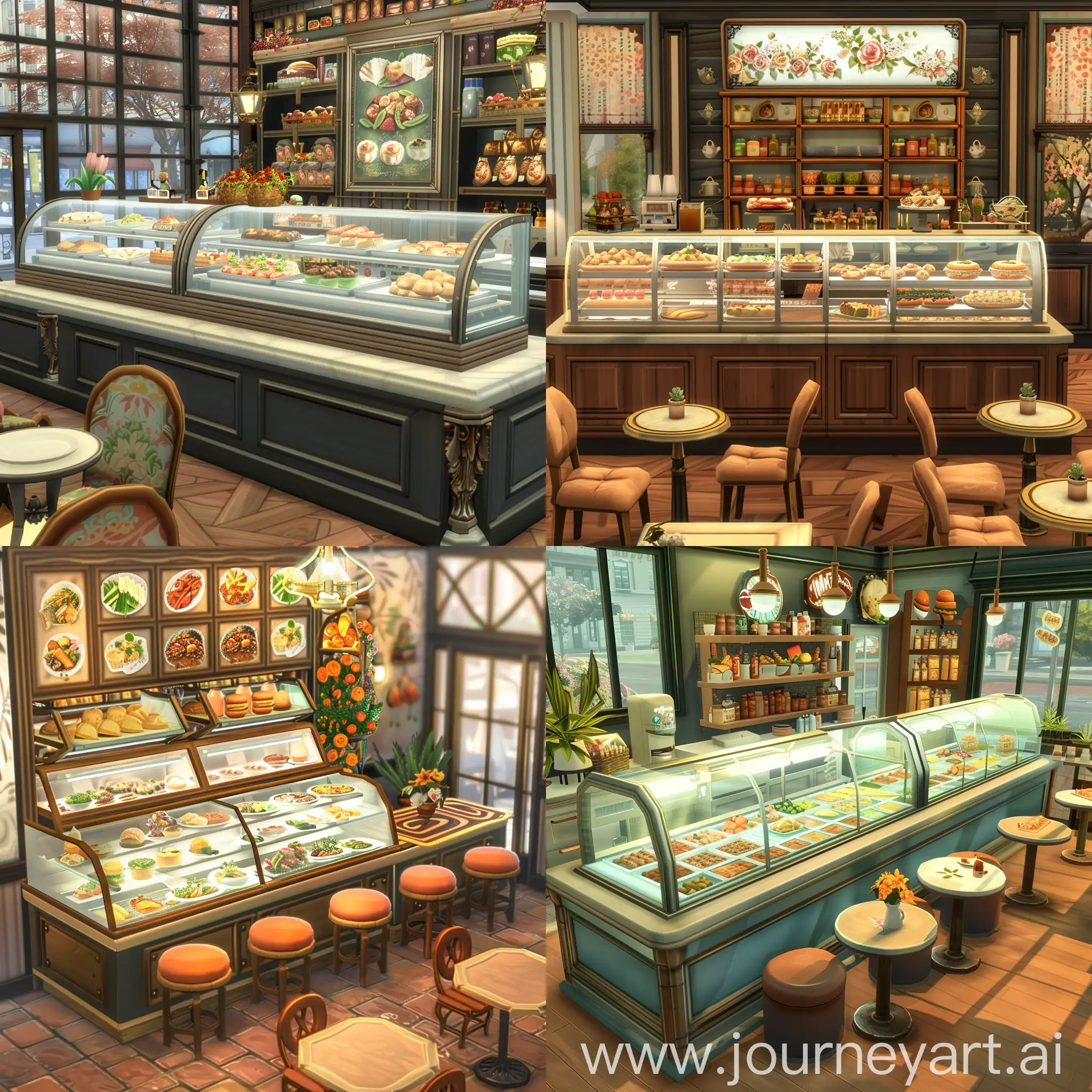 cozy diner with a big display case of food and beautiful counter and multiple seats and tables