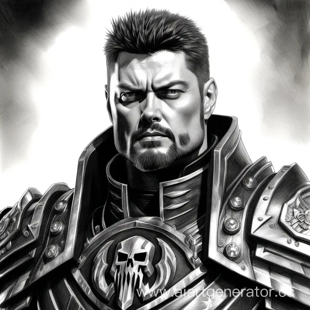 Karl-Urban-Pencil-Portrait-Warhammer-40000-Primarch-in-Black-Armor