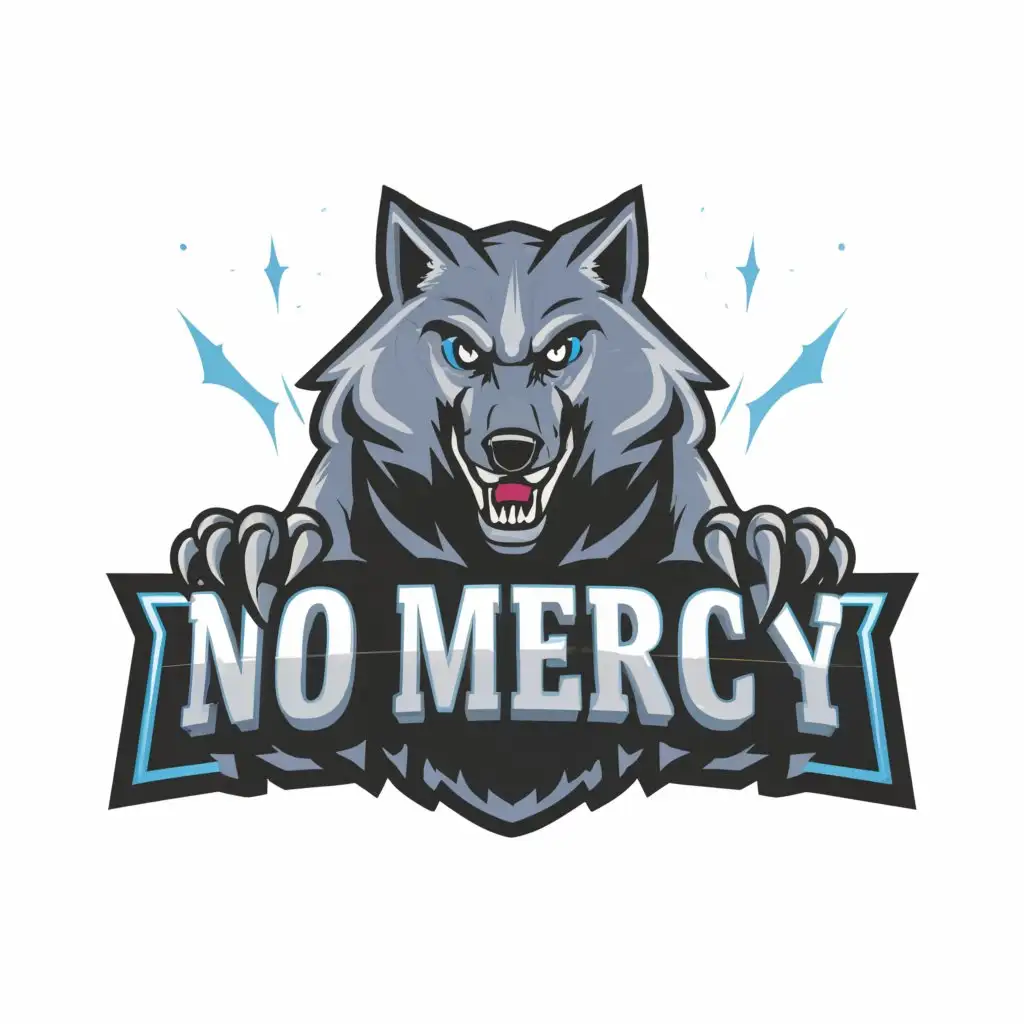 a logo design,with the text "No Mercy", main symbol:blue wolf,Moderate,clear background