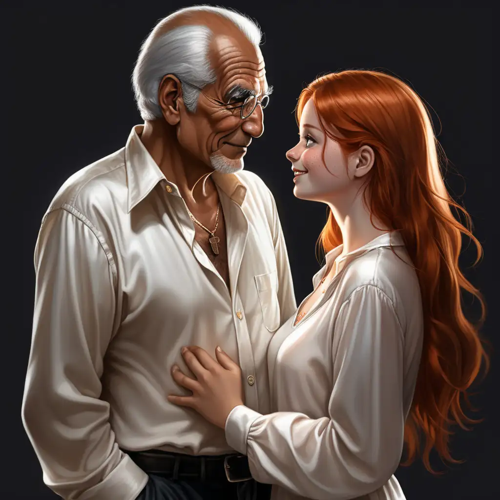 Cinematic Portrait of Happy Couple Embracing in Silky Satin Shirts