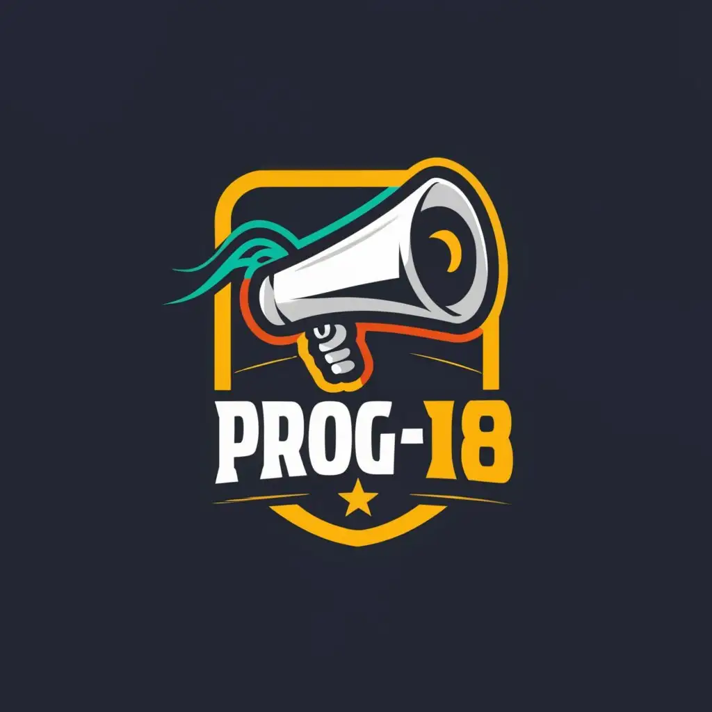 a logo design,with the text "Prog 18", main symbol:Logo name with a megaphone that inspires revolution,Moderate,be used in Sports Fitness industry,clear background