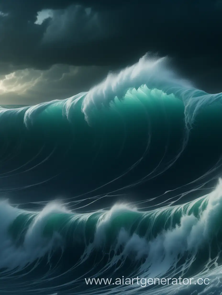 Бушующее море, красивые волны, крупные капли, вблизи, шторм, реалистично, 8к