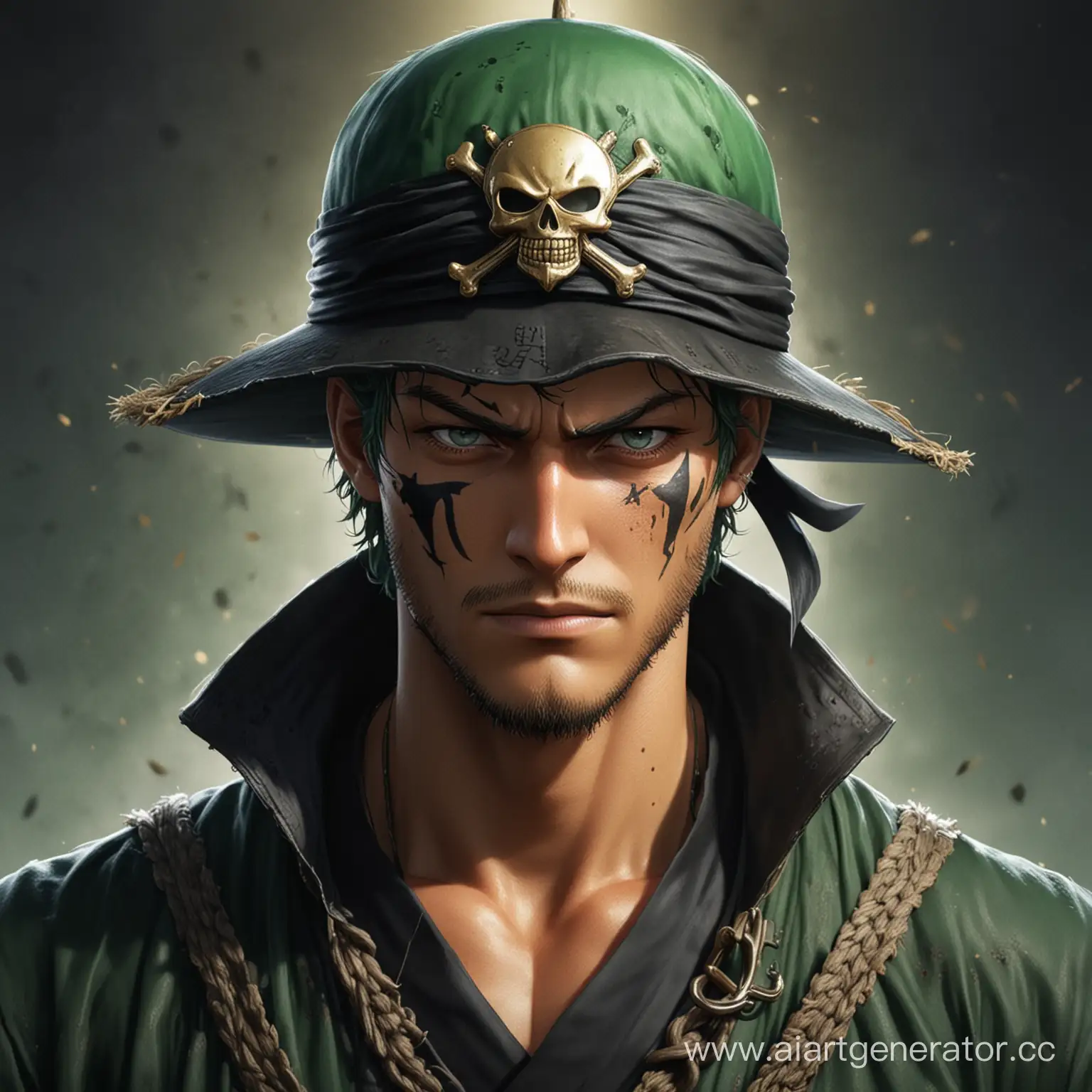 Zoro-Roronoa-Straw-Hat-Pirate-Swordsman-in-Dark-Green-Tunic