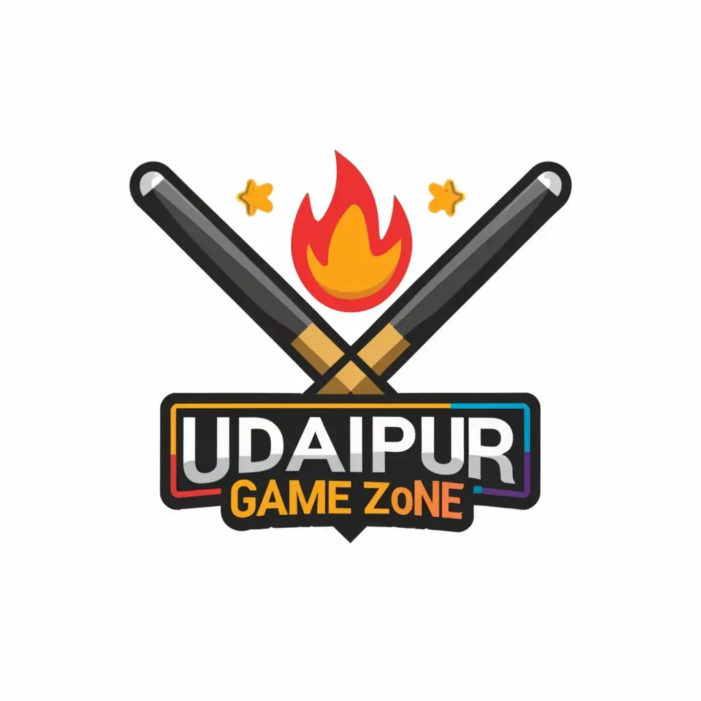 LOGO-Design-For-Udaipur-Game-Zone-Dynamic-Cue-Sticks-and-Fiery-Game-Console