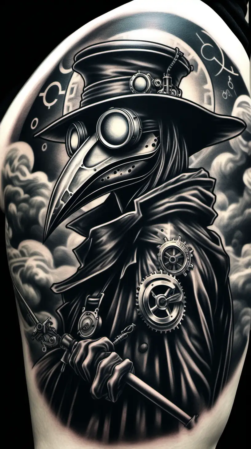 Steampunk Plague Doctor Tattoo Art under Full Moon
