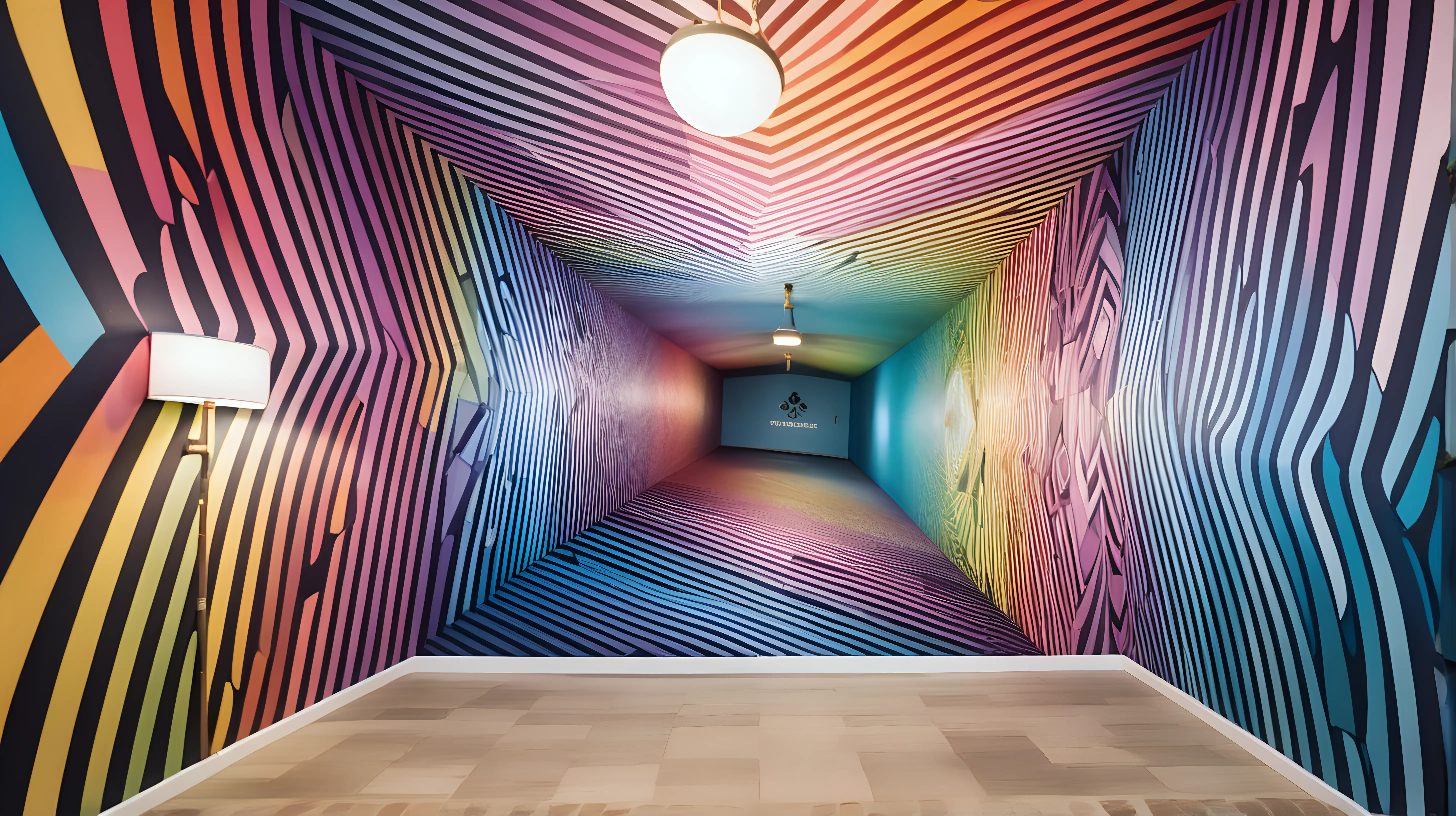 Mesmerizing Geometric Optical Illusion Mural Dynamic Perspective and Shifting Patterns