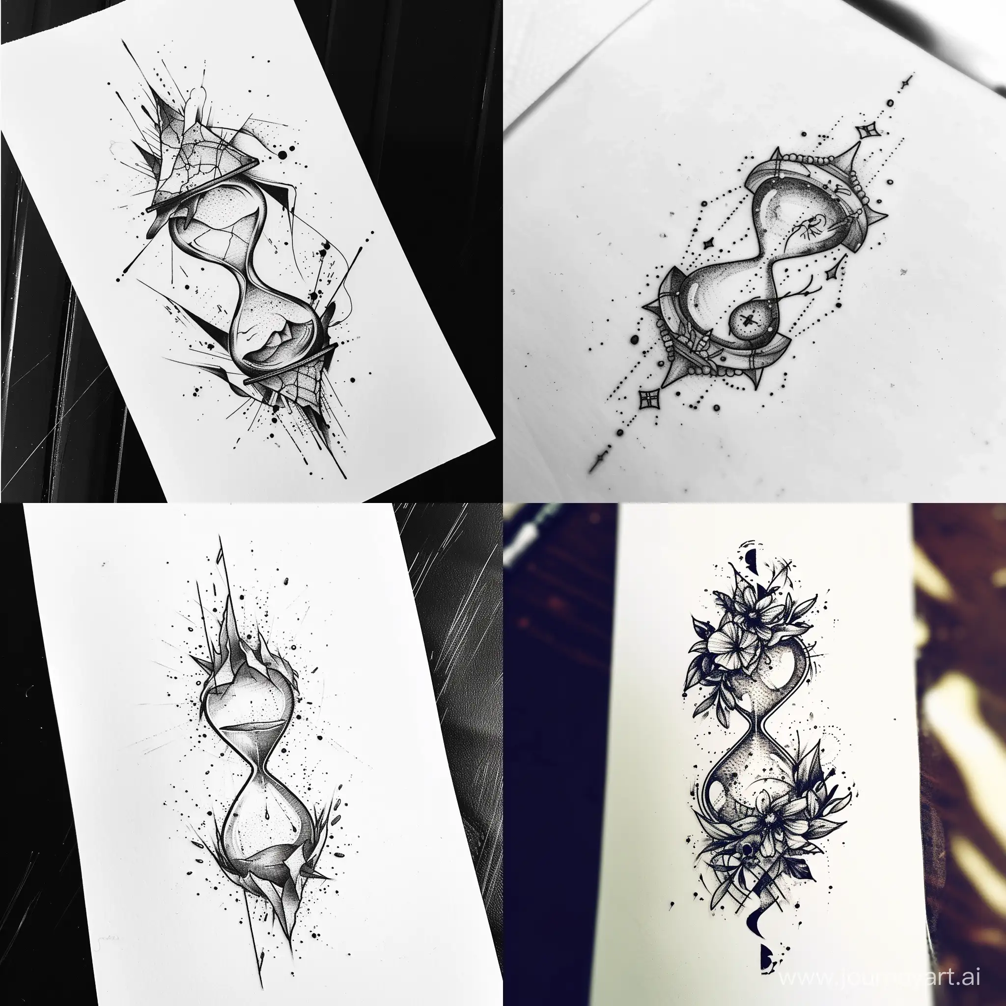 Hourglass-Tattoo-Sketch-in-Trash-Polka-Style