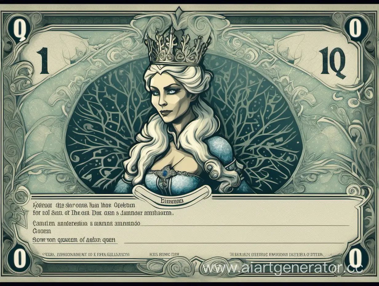 Snow-Queenthemed-1-Crown-RolePlaying-Game-Banknote-Design