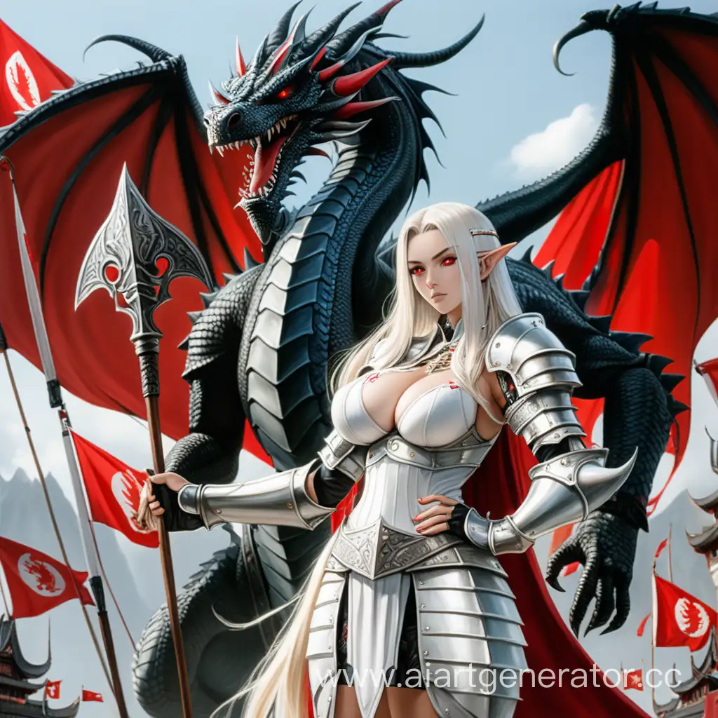 Fantasy-Warrior-Woman-with-Dragon-Flag-and-Spear