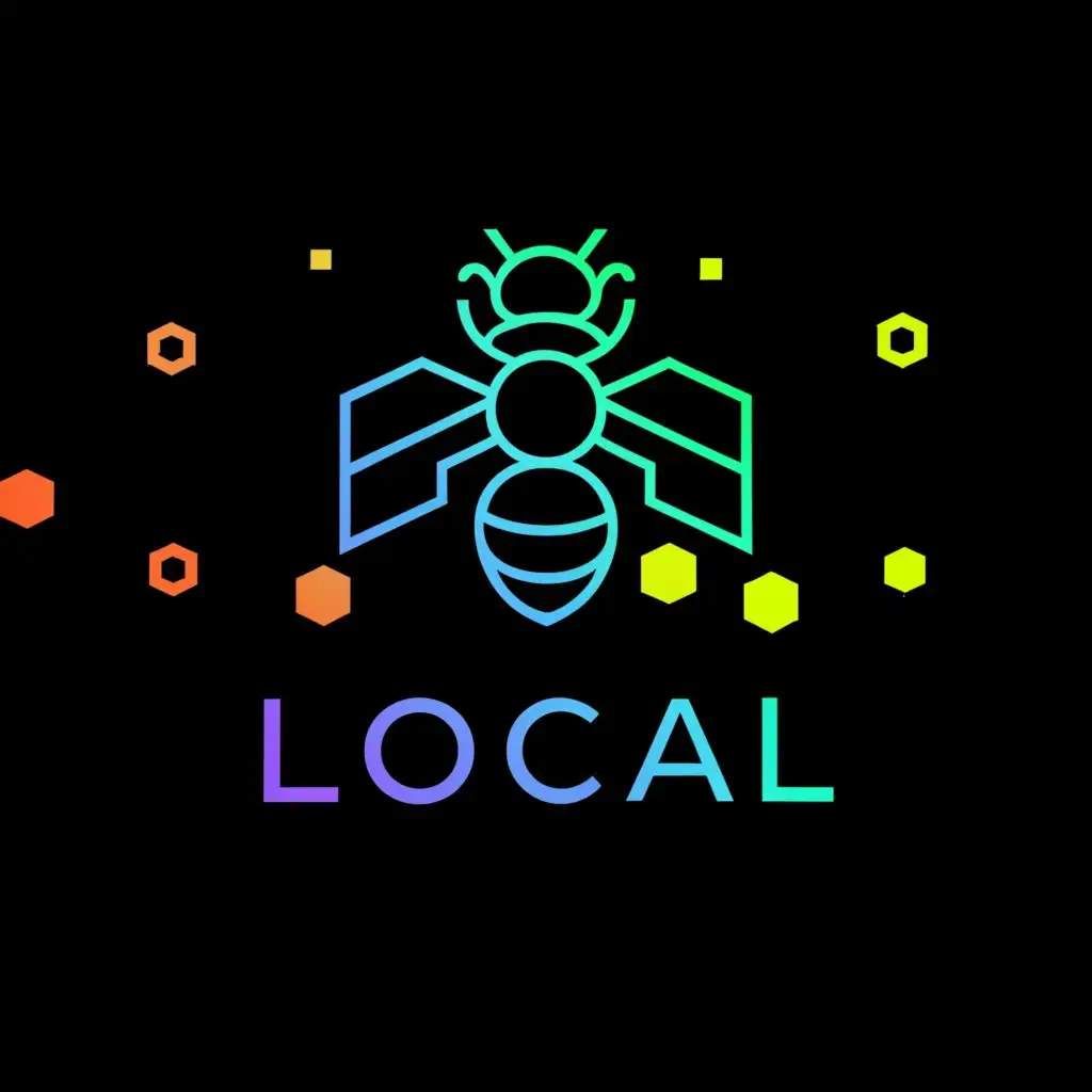 a logo design,with the text "Local", main symbol:technology Honeybee flying and sitting next to digital honeycomb.,Moderate,be used in Technology industry,clear background