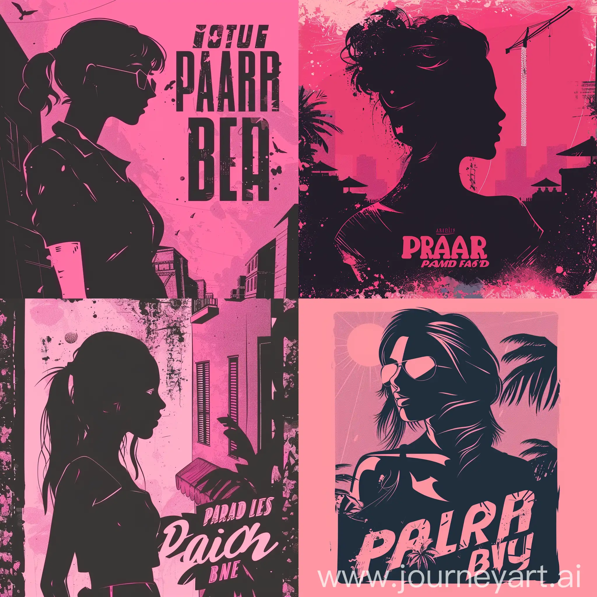 Paradise-Party-Poster-Pink-Silhouette-of-a-Girl-in-Brutalist-Style