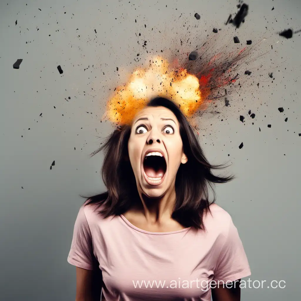 женщина удивленная кричит со взрывом головы