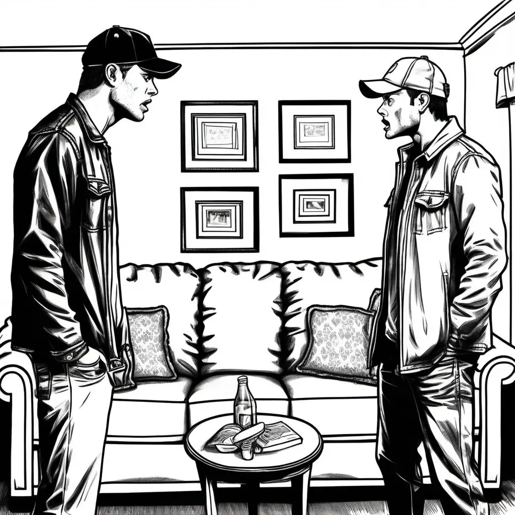 Monochrome Depiction of Supernaturals Gary and Dean in Heated Discussion