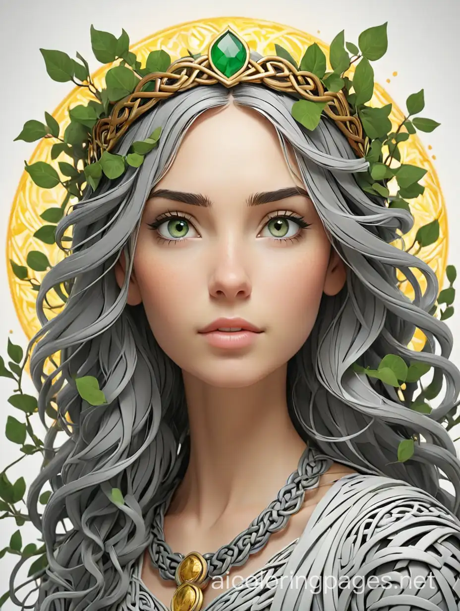 Celtic-Crown-Woman-Amidst-Nature-Coloring-Page-with-Sunburst-Effect