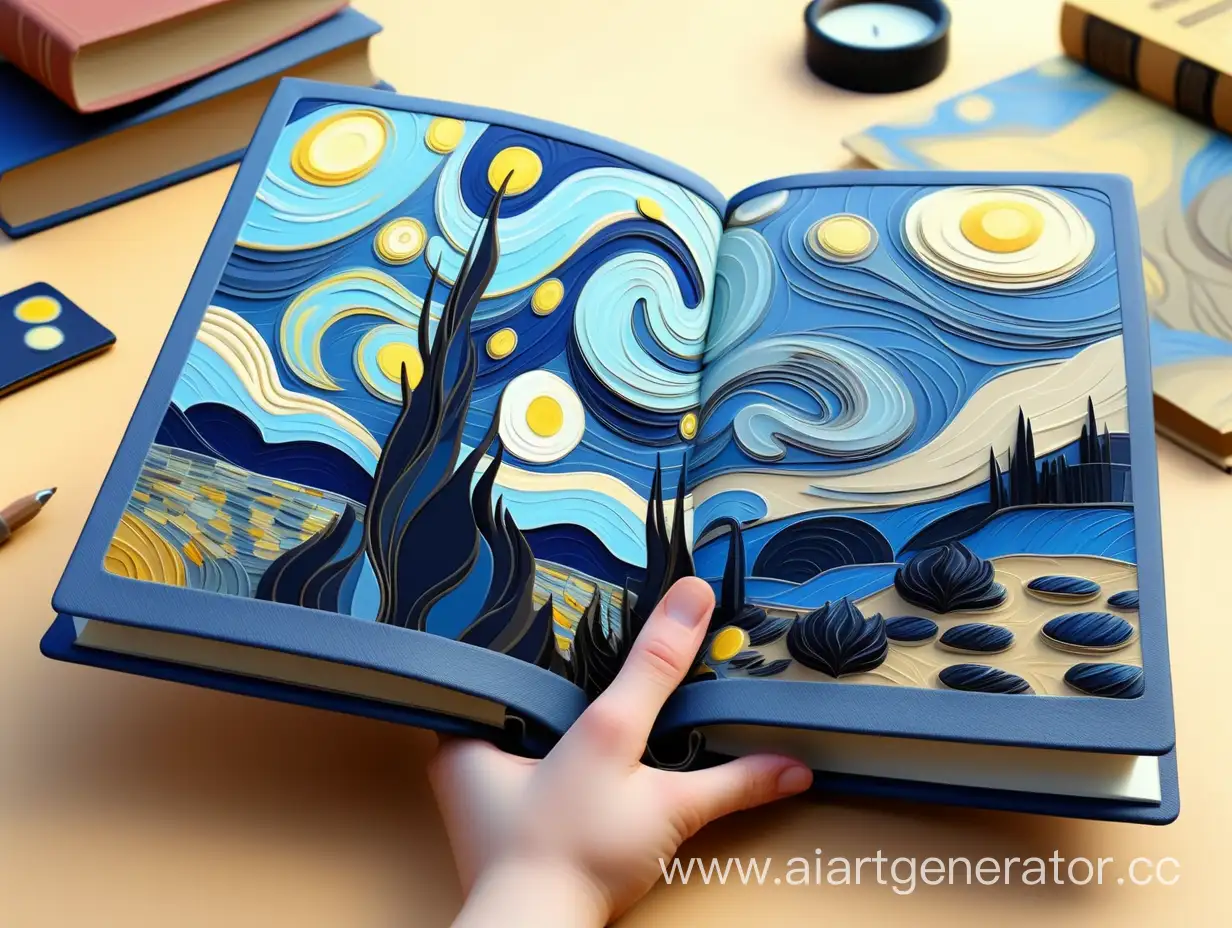 Pocket-Book-of-a-Traveler-BeigeBlue-Palette-with-Van-Goghs-Starry-Night-Style