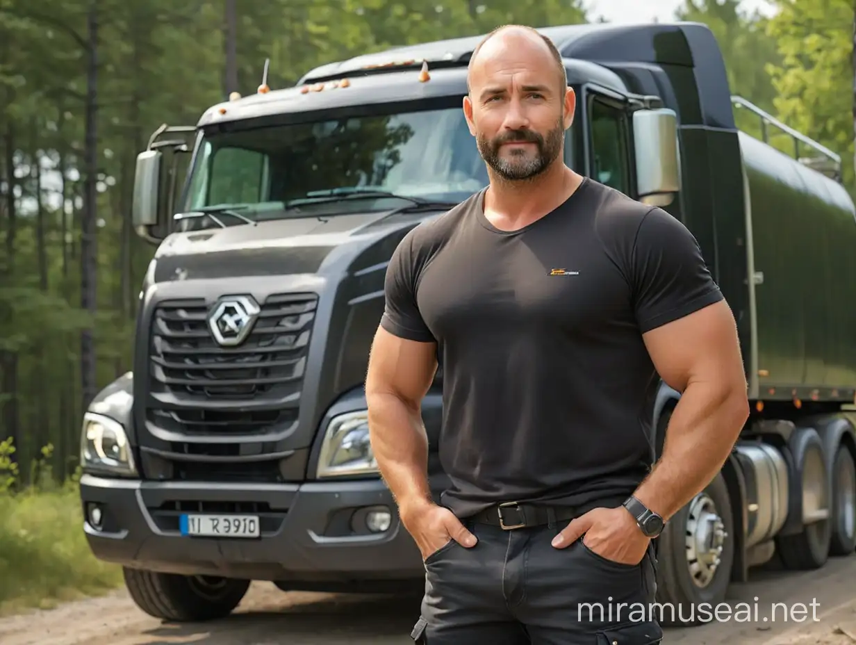 Handsome Finnish Truck Driver Poses on Sunny Summer Day