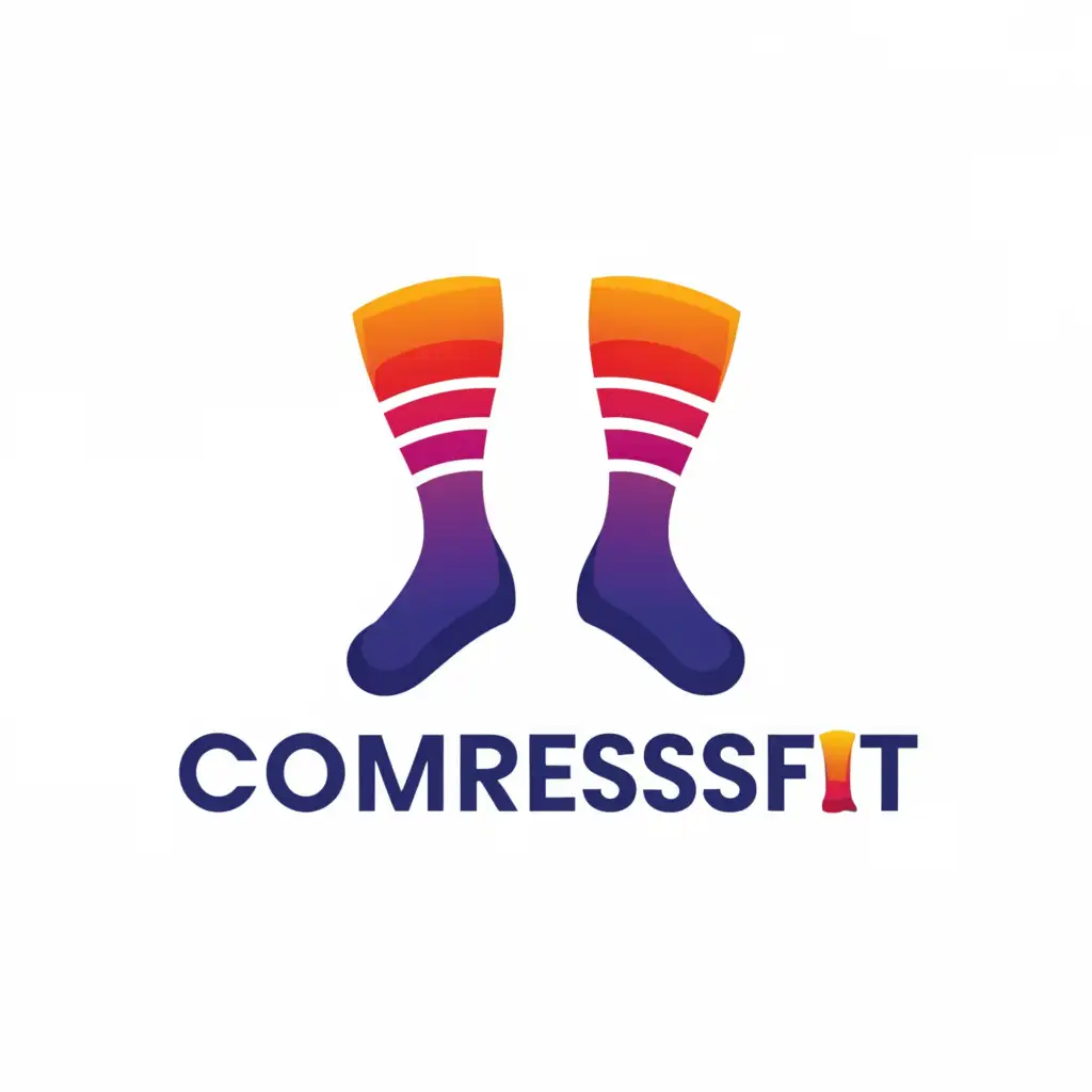 a logo design,with the text "CompressFit", main symbol:Compression socks,Minimalistic,clear background