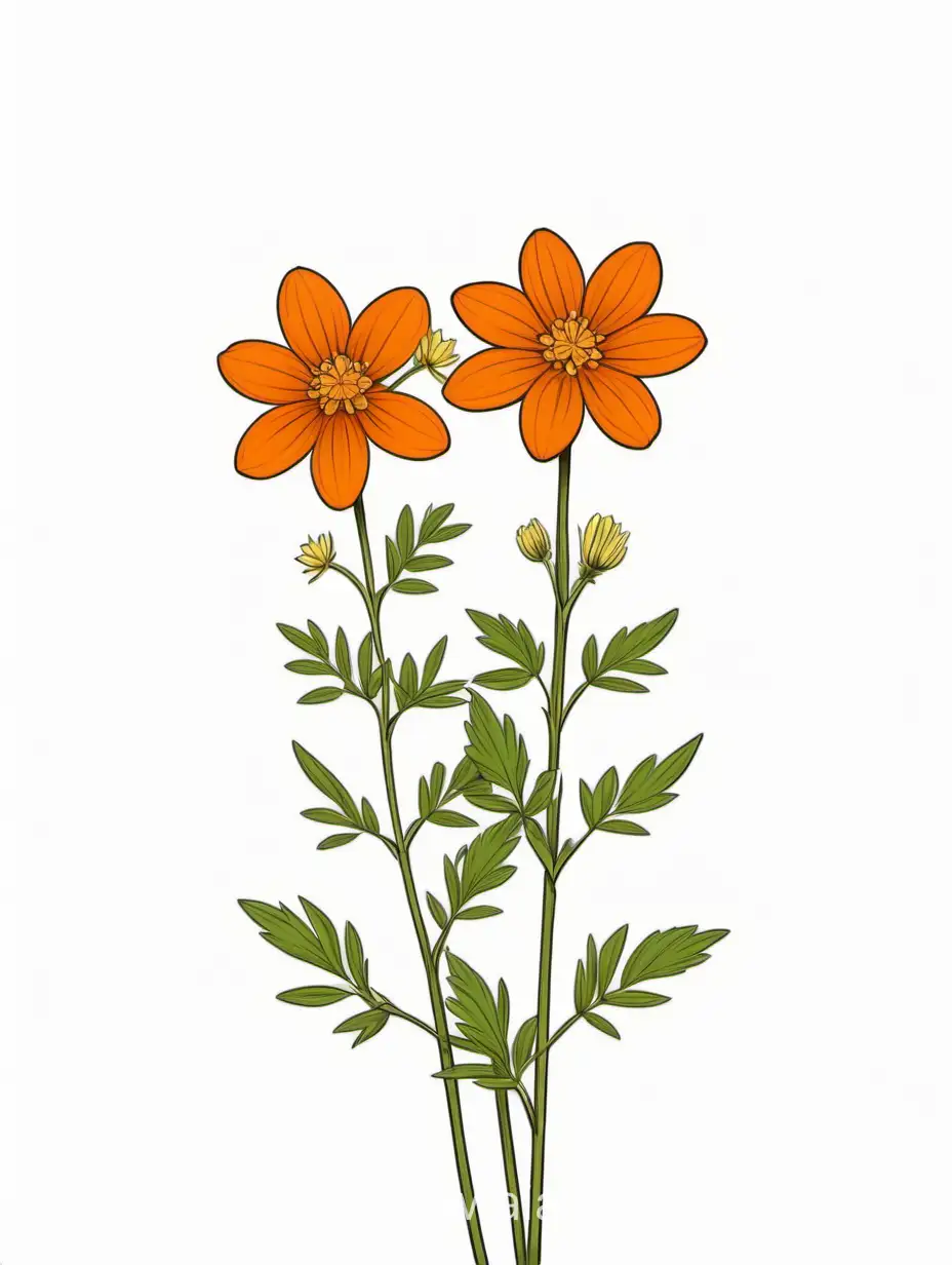 dar orange wildflower 3 plants lines art, simple, herb, Unique floral, botanical ,grow in cluster, 4K, high quality, white background,