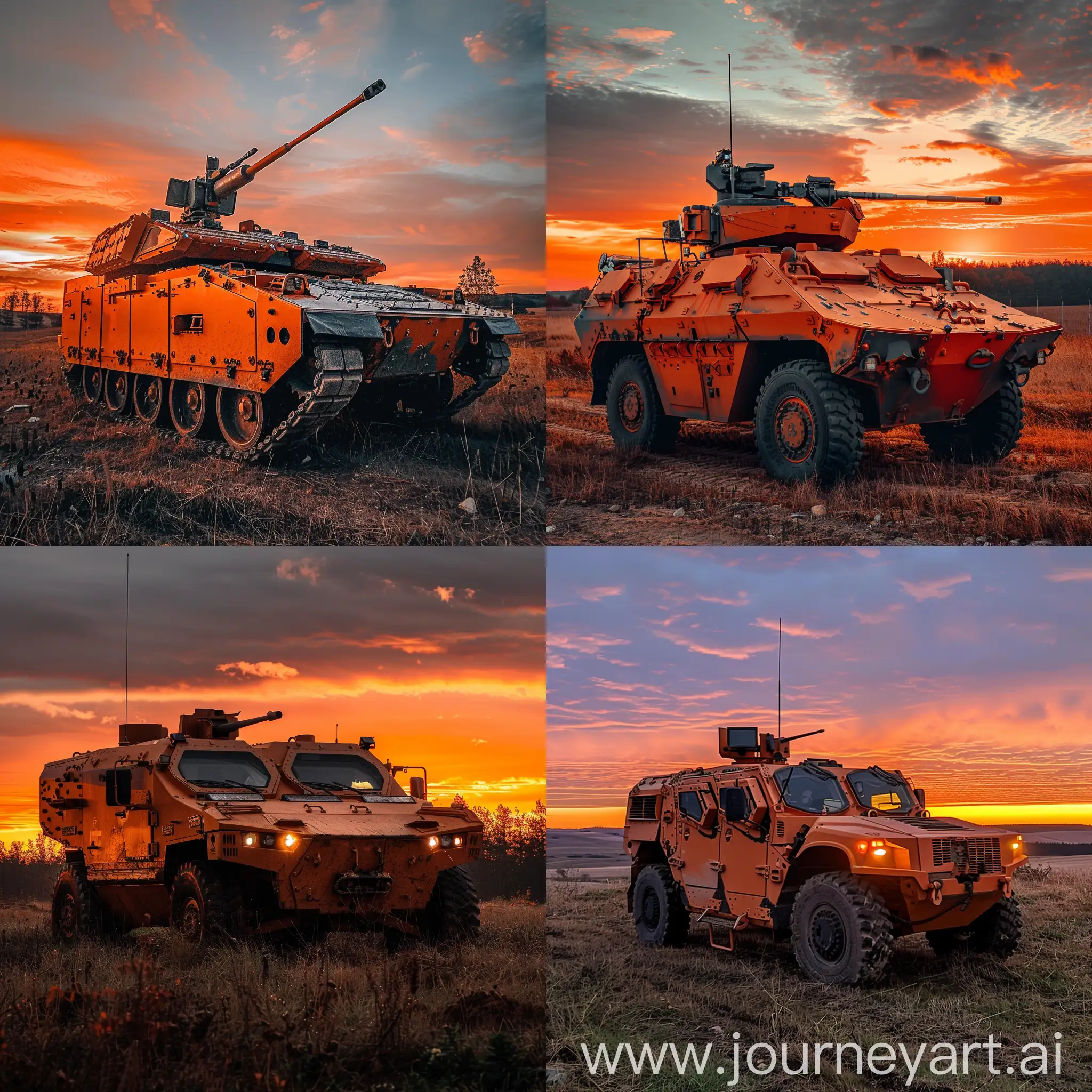 Оранжевые цвета, боевая машина пехоты 2 стоит в поле на закате.