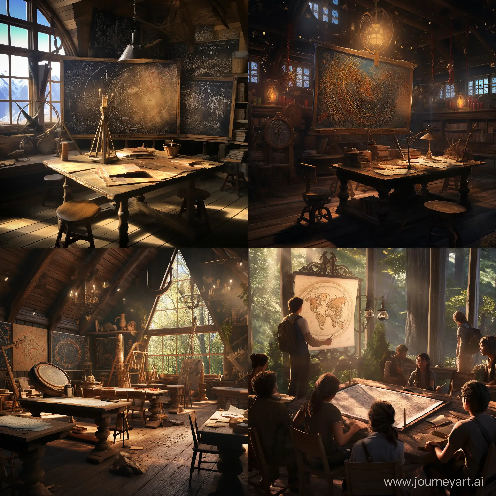 Enchanting-University-Classroom-Magical-Scrolls-Landscape-Drawings-and-Ancient-Maps