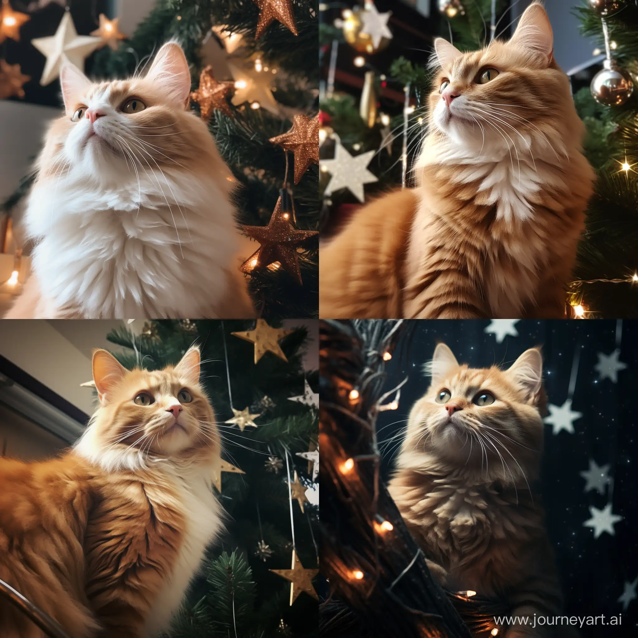 cat on christmas tree as star