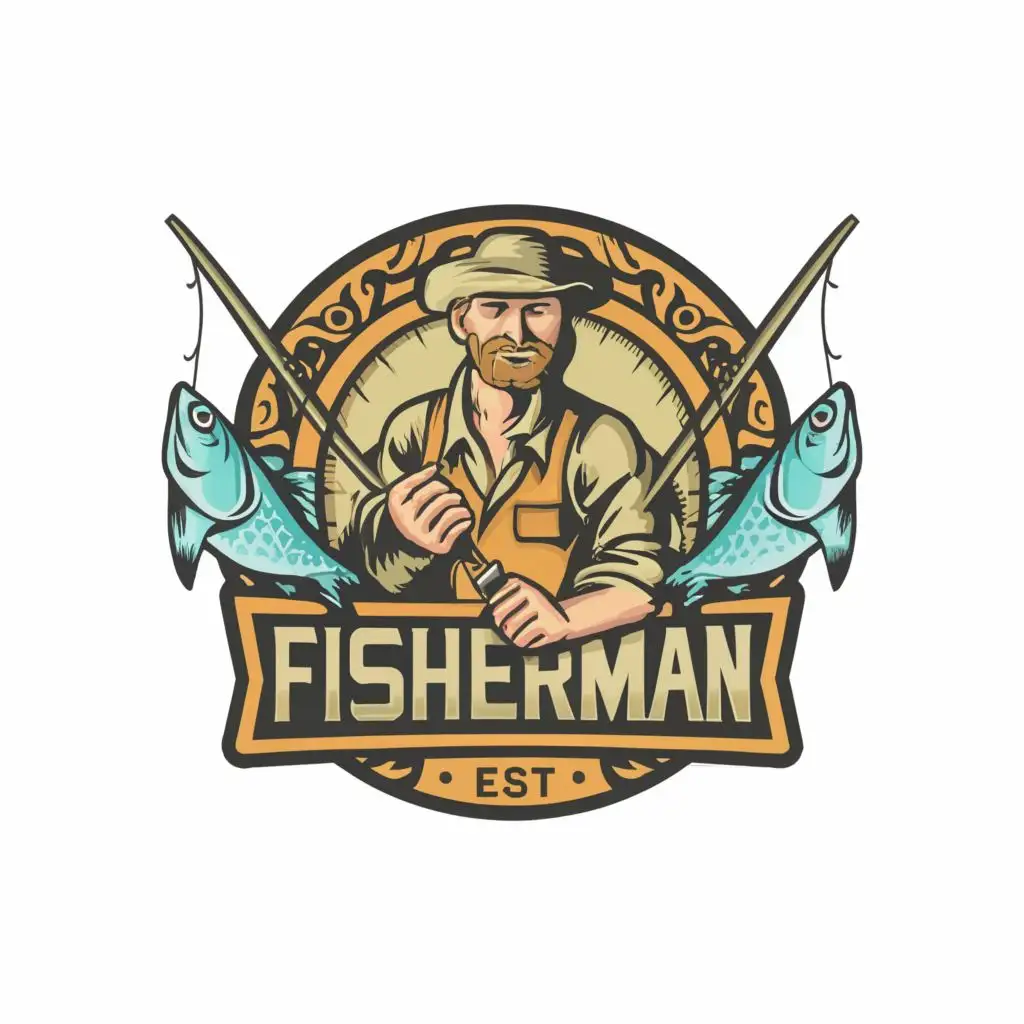 logo, logo fishing vector , vintage  Contour, Vector, White Background, highly Detailed, sharp outlined image, no jagged edges, vibrant colors, large image, typography, with the text "Sexy Fisherman", typography