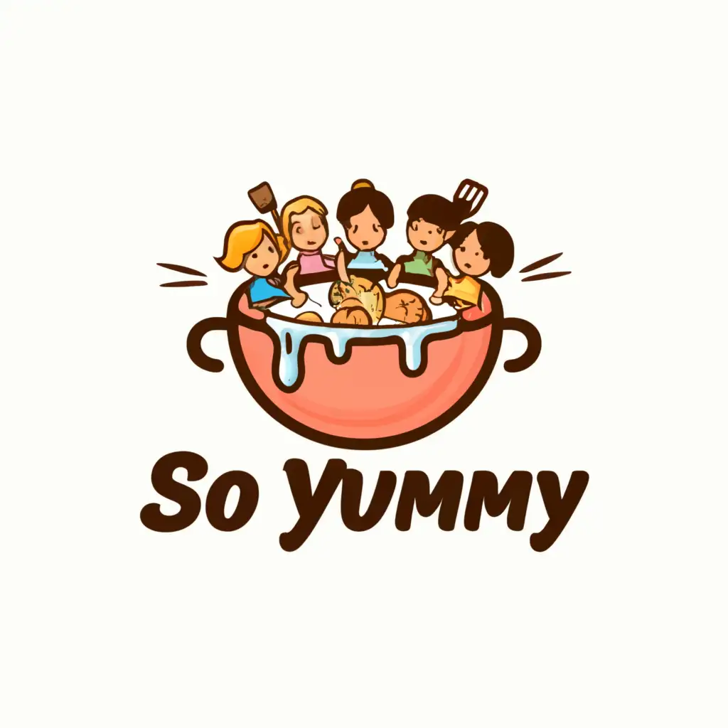 LOGO-Design-For-So-Yummy-Nine-Girls-Cooking-Together-Around-a-Mixing-Bowl