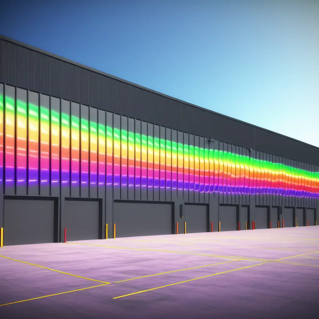Vibrant 3D Pulse Line Adorning Colorful Warehouse Exterior