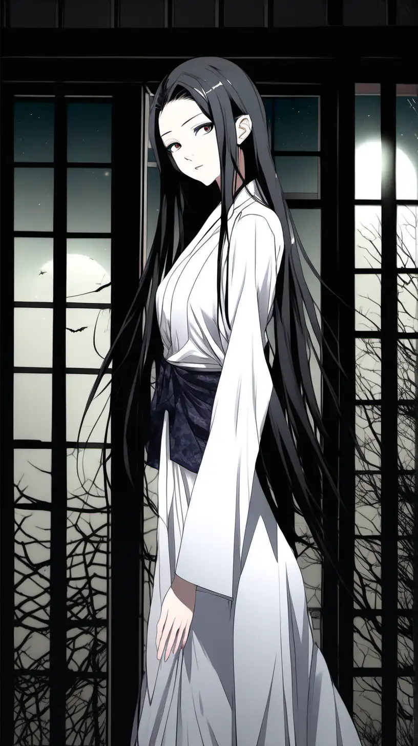 Hasshaku-sama, menacingly (tall:1.5) (pale:1.5) voluptuous Japanese woman, deceptively beautiful, long straight black hair, soulless eyes, eyes half closed, thousand-yard stare, soft white summer dress, large natural breasts, (standing over viewer:1.4) seductively, Japanese room with sliding doors, (night time:1.5), dark room, (horror:1.5), (low angle:1.5)

highly detailed, random details, imperfection, detailed face, detailed body, detailed skin textures, skin pores, detailed colours hues tones patterns,
