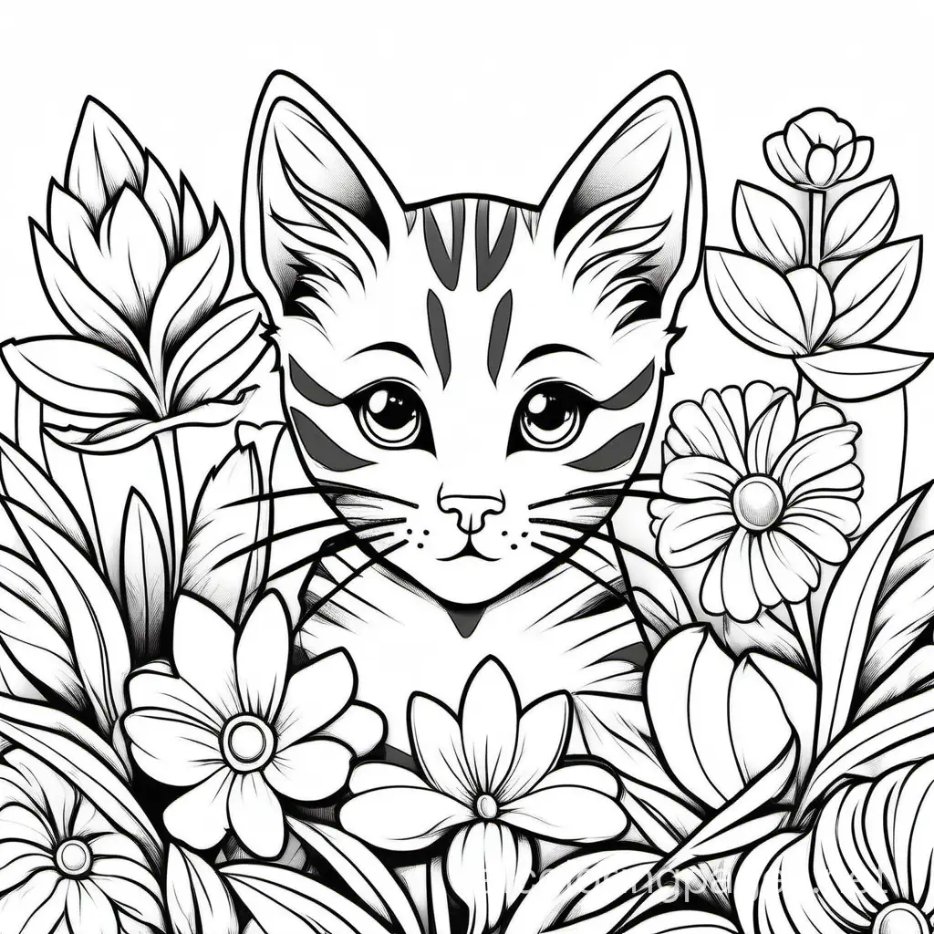 Playful-Kitten-Frolicking-Amongst-Flowers-Coloring-Page-for-Kids