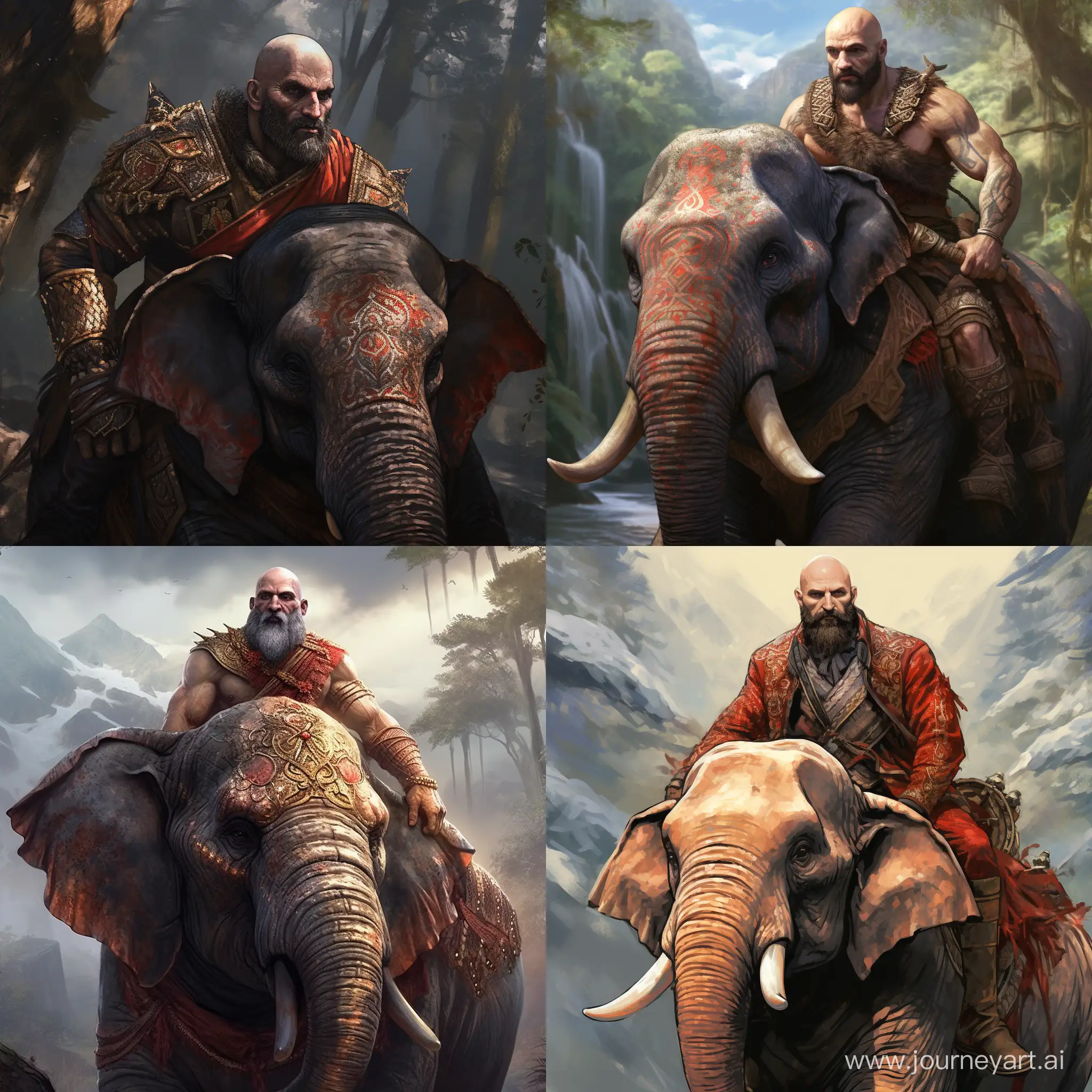 Majestic-Kratos-Riding-Elephant-in-Spectacular-Artwork