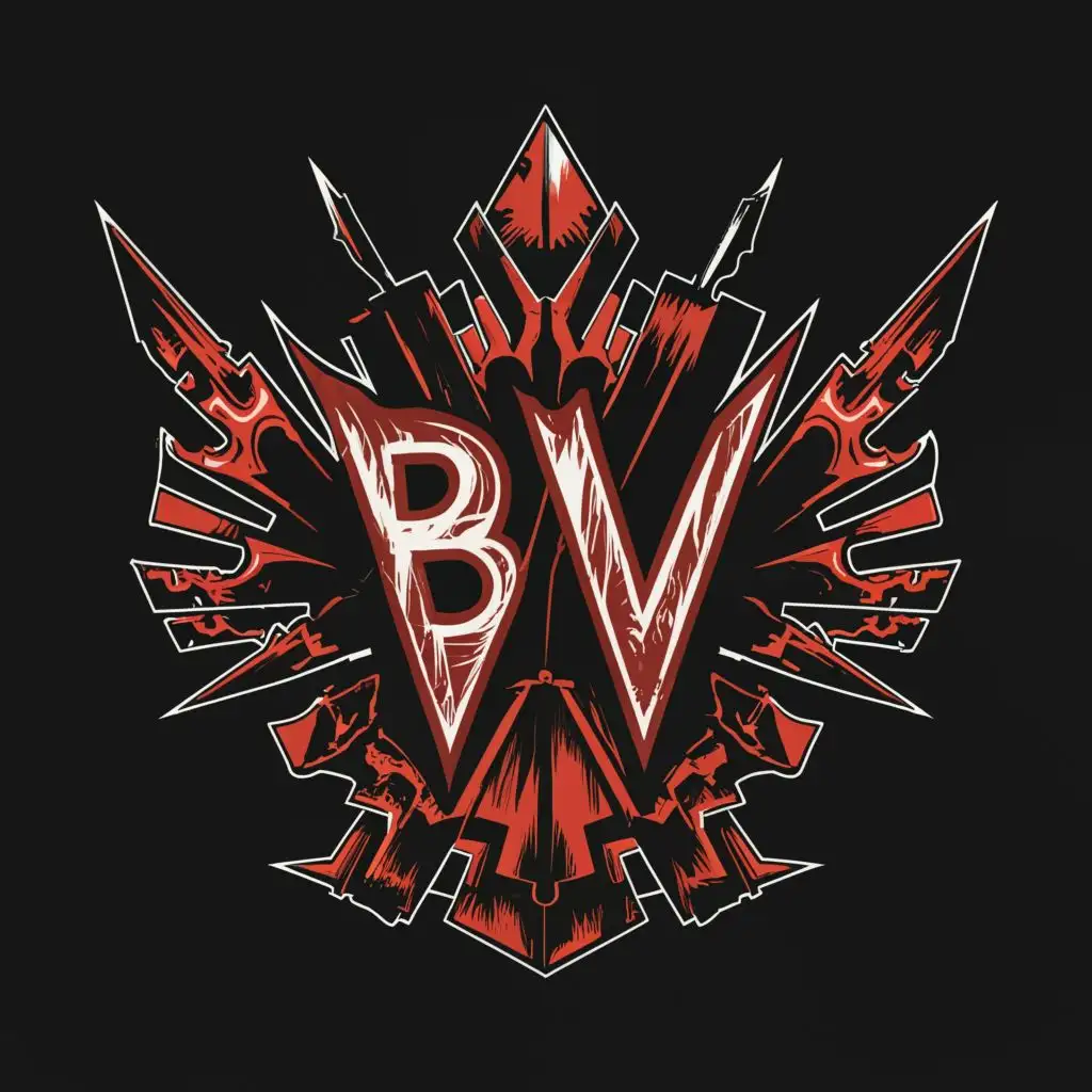 logo, The word "BV" is dark red and surrounded by black and red aura, with the text "Brutal Villain", typography