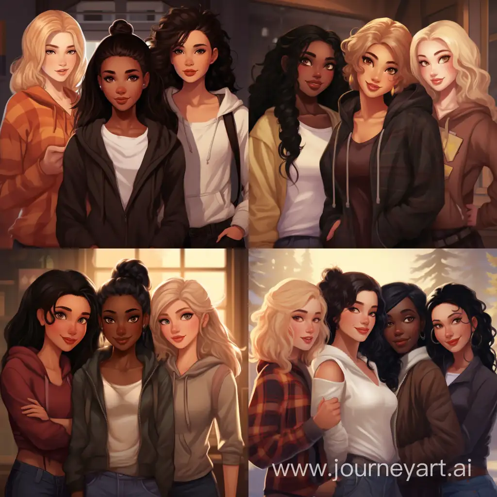 Diverse-Girl-Gang-HighQuality-Cartoon-Art-Featuring-Four-Stylish-Friends