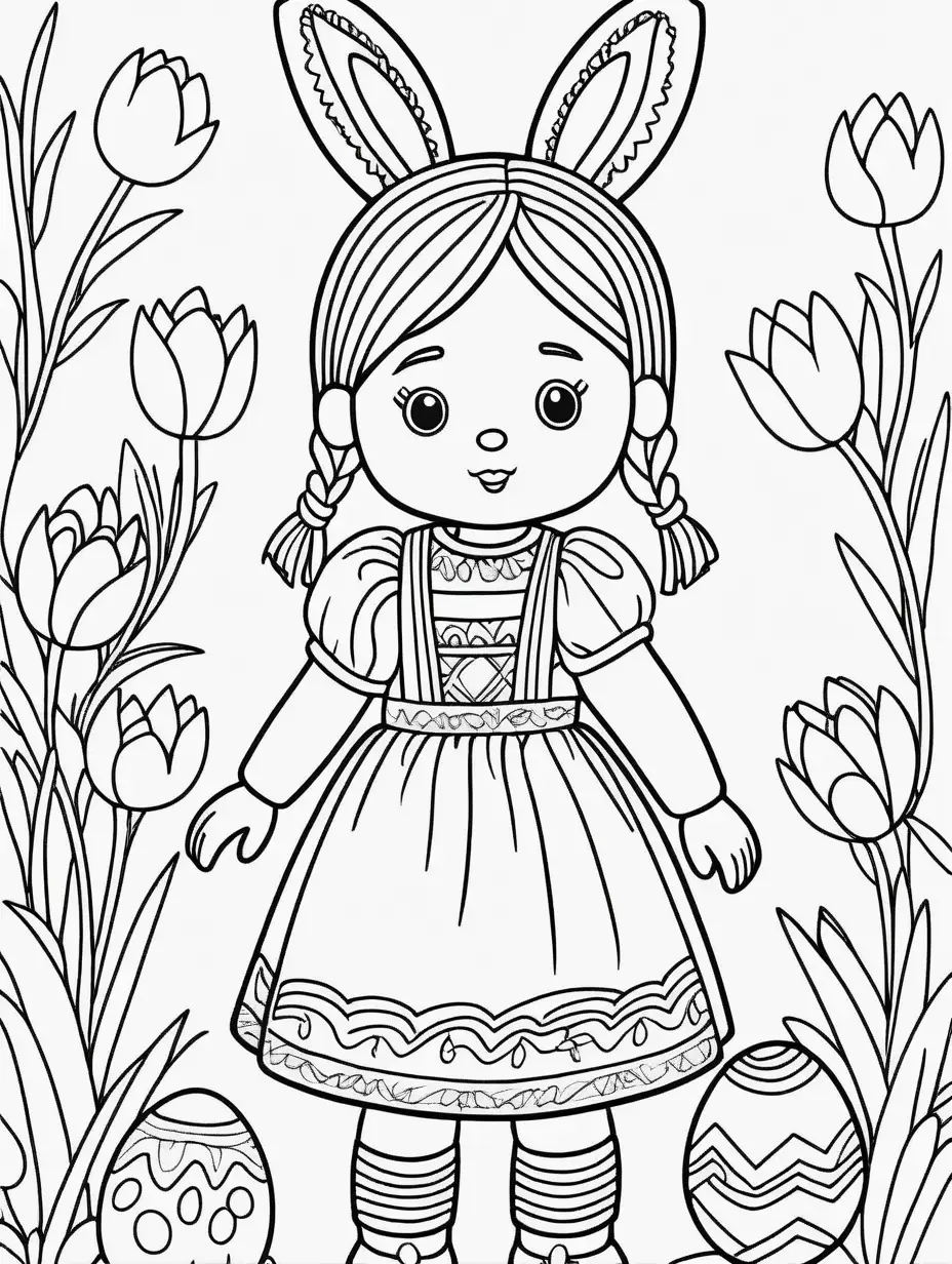 Waldorf Doll Easter Celebration Coloring Page for Kids