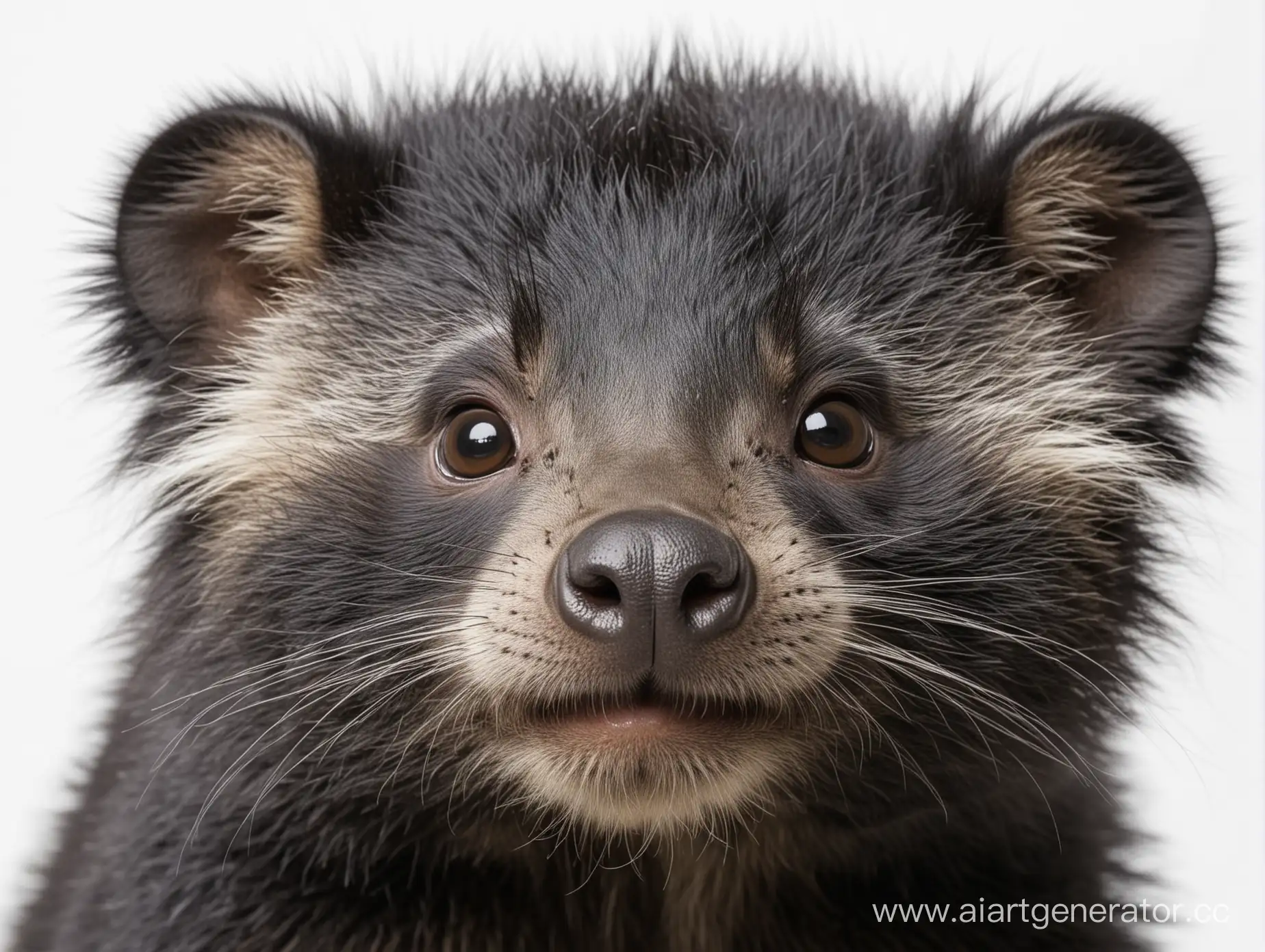 The face of a cute little binturong. White background